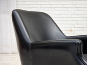 Danish_Armchair_in_Black_Faux_Leather_and_Wool_with_Teak_Legs,_1970s