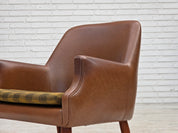 Danish_Armchair_in_Brown_Faux_Leather_and_Wool_with_Teak_Legs,_1970s