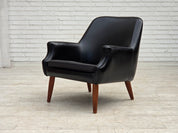 Danish_Armchair_in_Black_Faux_Leather_and_Wool_with_Teak_Legs,_1970s