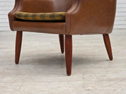 Danish_Armchair_in_Brown_Faux_Leather_and_Wool_with_Teak_Legs,_1970s