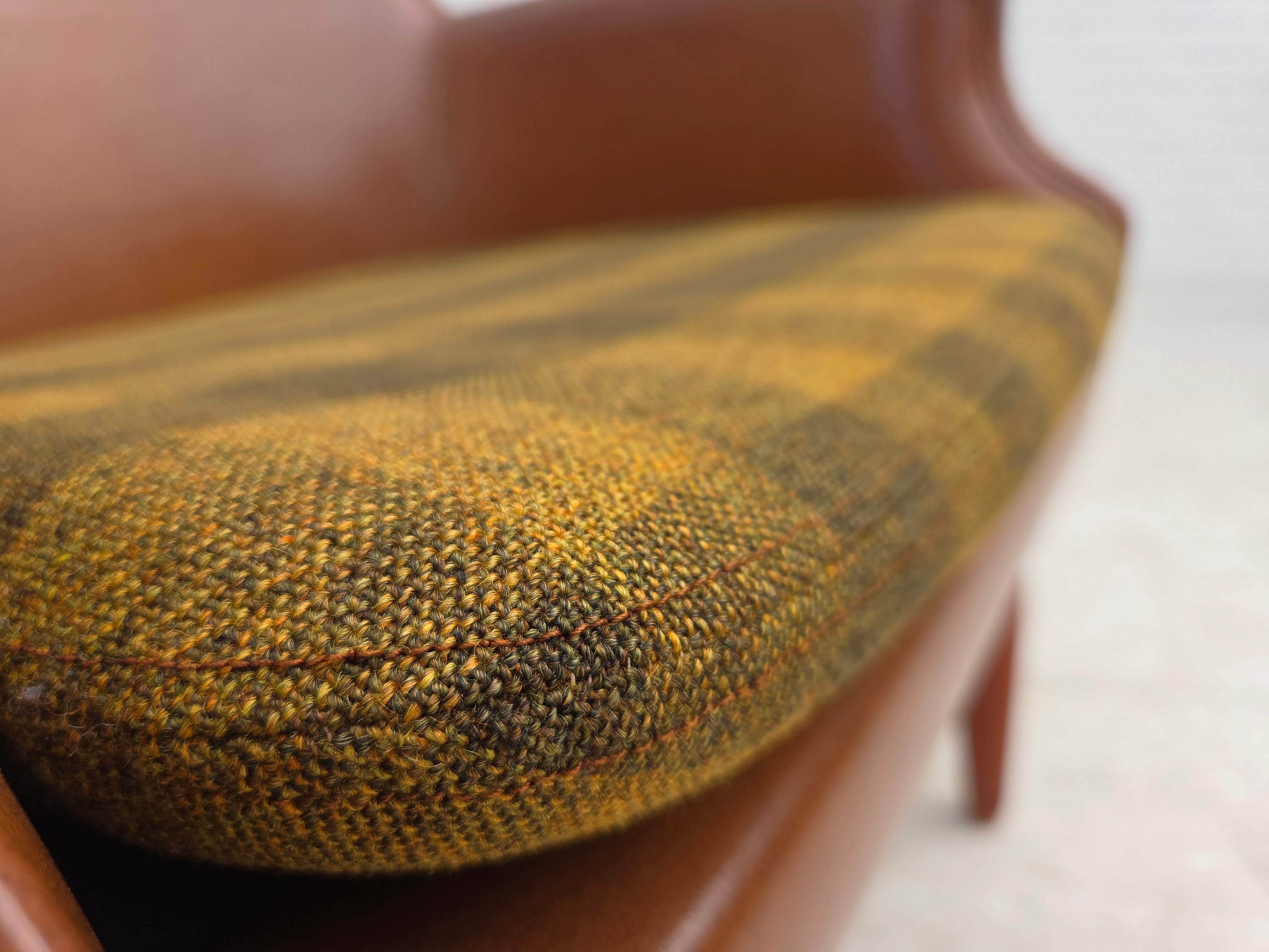 Danish_Armchair_in_Brown_Faux_Leather_and_Wool_with_Teak_Legs,_1970s