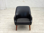 Danish_Armchair_in_Black_Faux_Leather_and_Wool_with_Teak_Legs,_1970s