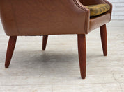 Danish_Armchair_in_Brown_Faux_Leather_and_Wool_with_Teak_Legs,_1970s