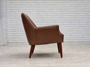 Danish_Armchair_in_Brown_Faux_Leather_and_Wool_with_Teak_Legs,_1970s
