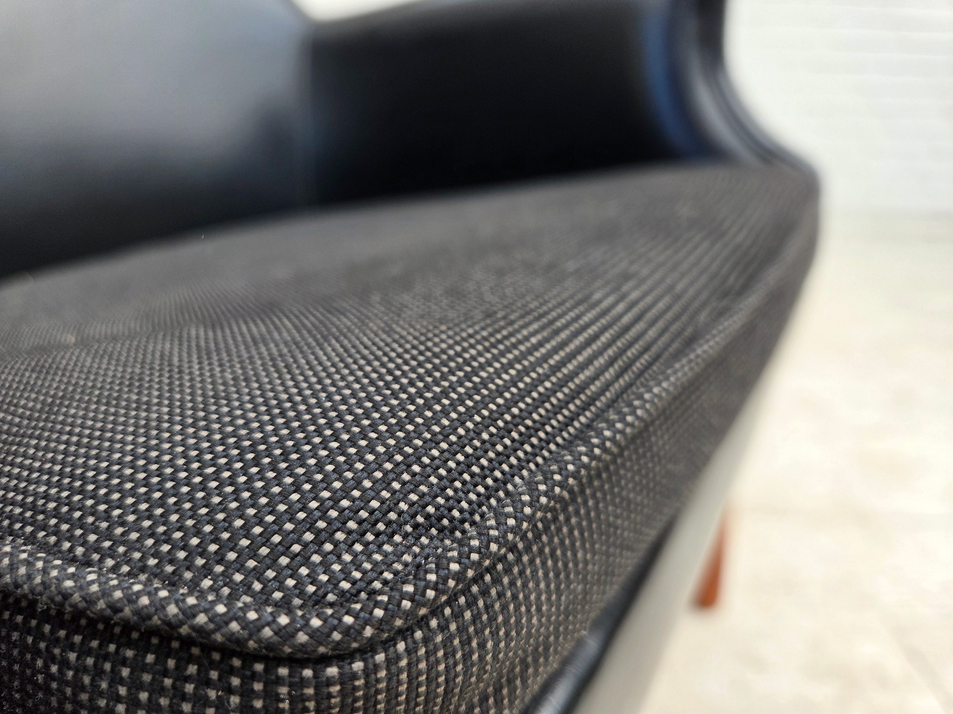 Danish_Armchair_in_Black_Faux_Leather_and_Wool_with_Teak_Legs,_1970s