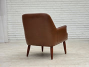 Danish_Armchair_in_Brown_Faux_Leather_and_Wool_with_Teak_Legs,_1970s