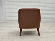 Danish_Armchair_in_Brown_Faux_Leather_and_Wool_with_Teak_Legs,_1970s
