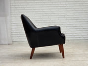Danish_Armchair_in_Black_Faux_Leather_and_Wool_with_Teak_Legs,_1970s