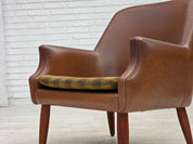 Danish_Armchair_in_Brown_Faux_Leather_and_Wool_with_Teak_Legs,_1970s