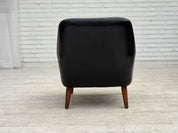 Danish_Armchair_in_Black_Faux_Leather_and_Wool_with_Teak_Legs,_1970s