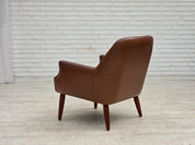 Danish_Armchair_in_Brown_Faux_Leather_and_Wool_with_Teak_Legs,_1970s