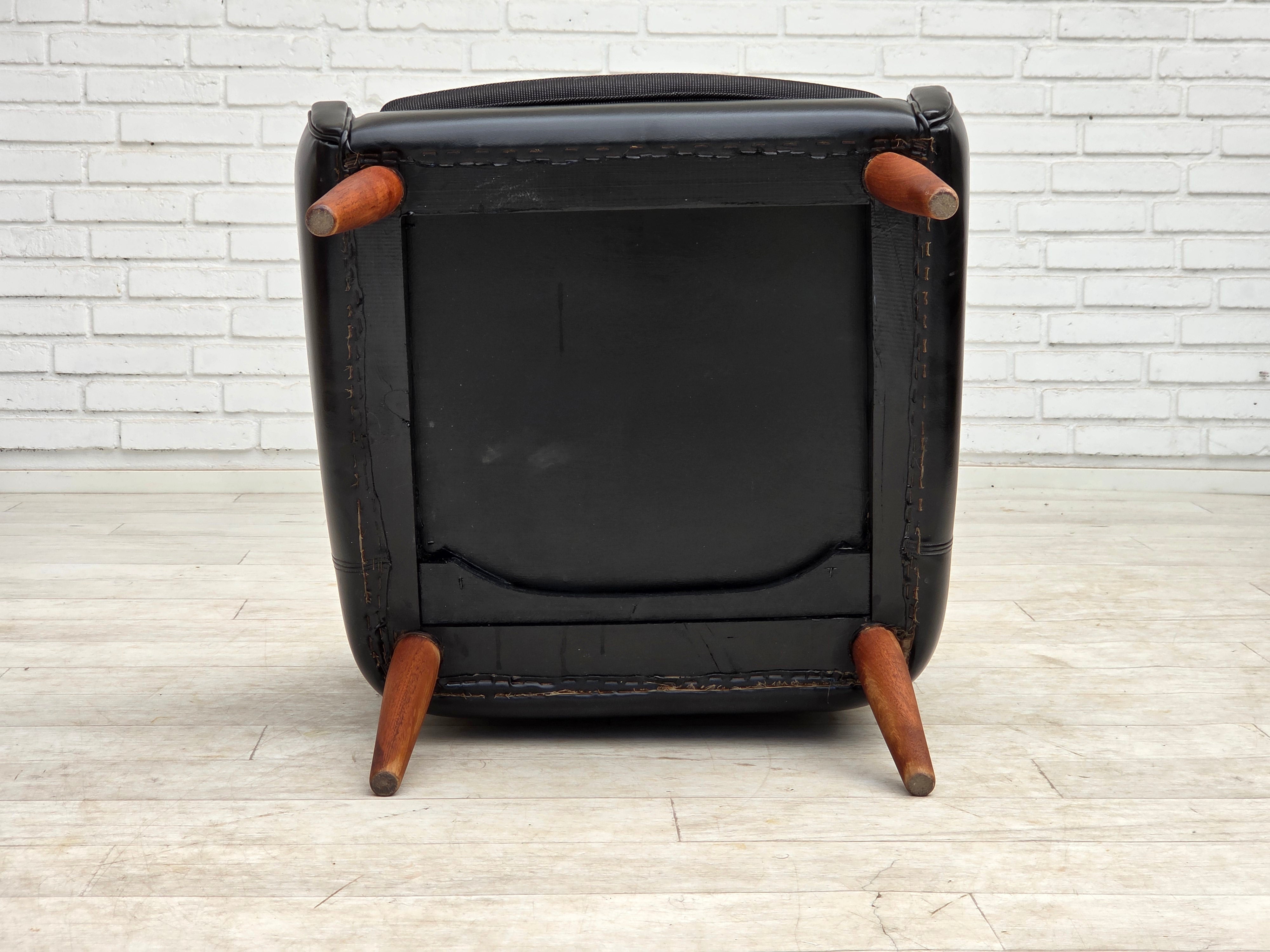 Danish_Armchair_in_Black_Faux_Leather_and_Wool_with_Teak_Legs,_1970s