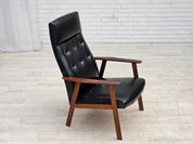Danish_Armchair_in_Black_Faux_Leather_with_Teak_Legs_and_Armrests,_1970s