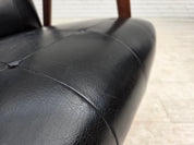 Danish_Armchair_in_Black_Faux_Leather_with_Teak_Legs_and_Armrests,_1970s