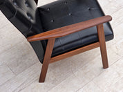 Danish_Armchair_in_Black_Faux_Leather_with_Teak_Legs_and_Armrests,_1970s