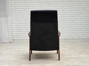 Danish_Armchair_in_Black_Faux_Leather_with_Teak_Legs_and_Armrests,_1970s