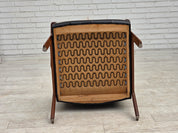 Danish_Armchair_in_Black_Faux_Leather_with_Teak_Legs_and_Armrests,_1970s