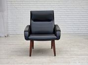 Danish_Black_Faux_Leather_Lounge_Chair_with_Teak_Legs,_1970s