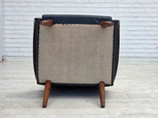Danish_Black_Faux_Leather_Lounge_Chair_with_Teak_Legs,_1970s