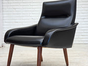 Danish_Black_Faux_Leather_Lounge_Chair_with_Teak_Legs,_1970s