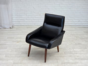 Danish_Black_Faux_Leather_Lounge_Chair_with_Teak_Legs,_1970s