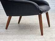 Danish_Black_Faux_Leather_Lounge_Chair_with_Teak_Legs,_1970s