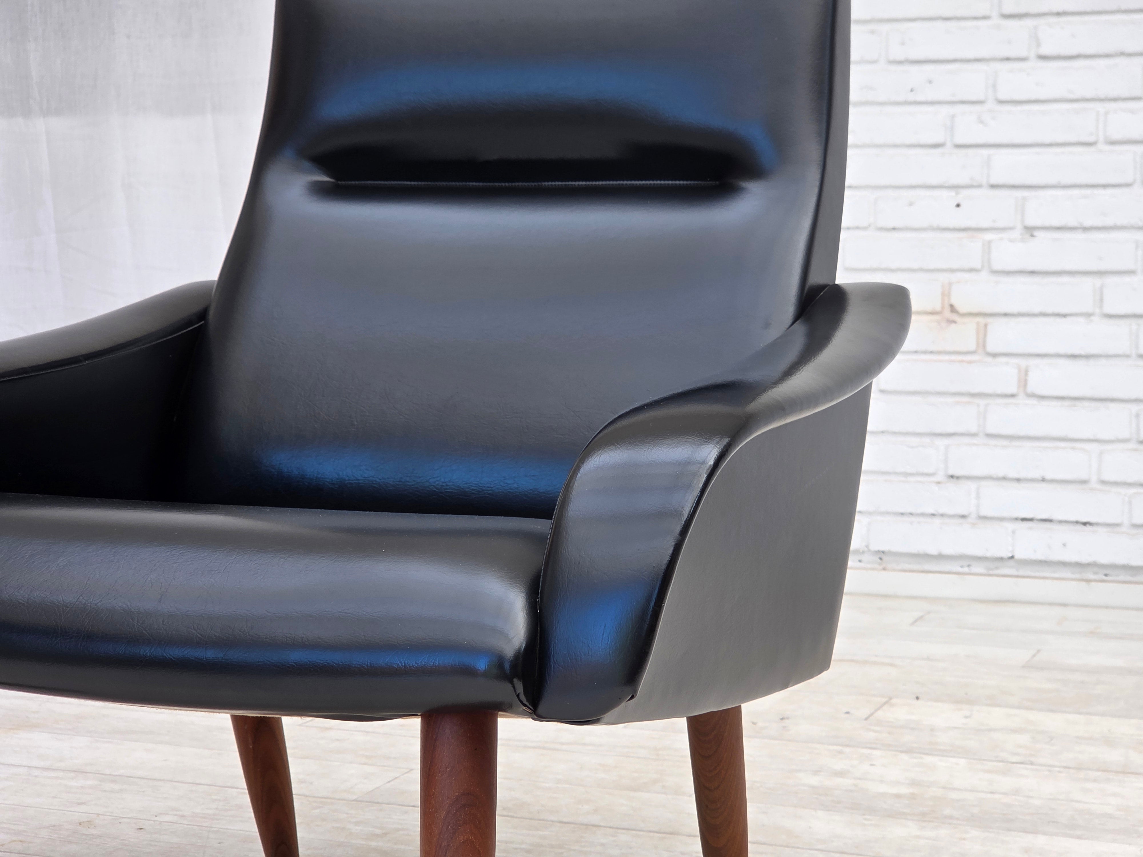 Danish_Black_Faux_Leather_Lounge_Chair_with_Teak_Legs,_1970s