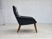 Danish_Black_Faux_Leather_Lounge_Chair_with_Teak_Legs,_1970s