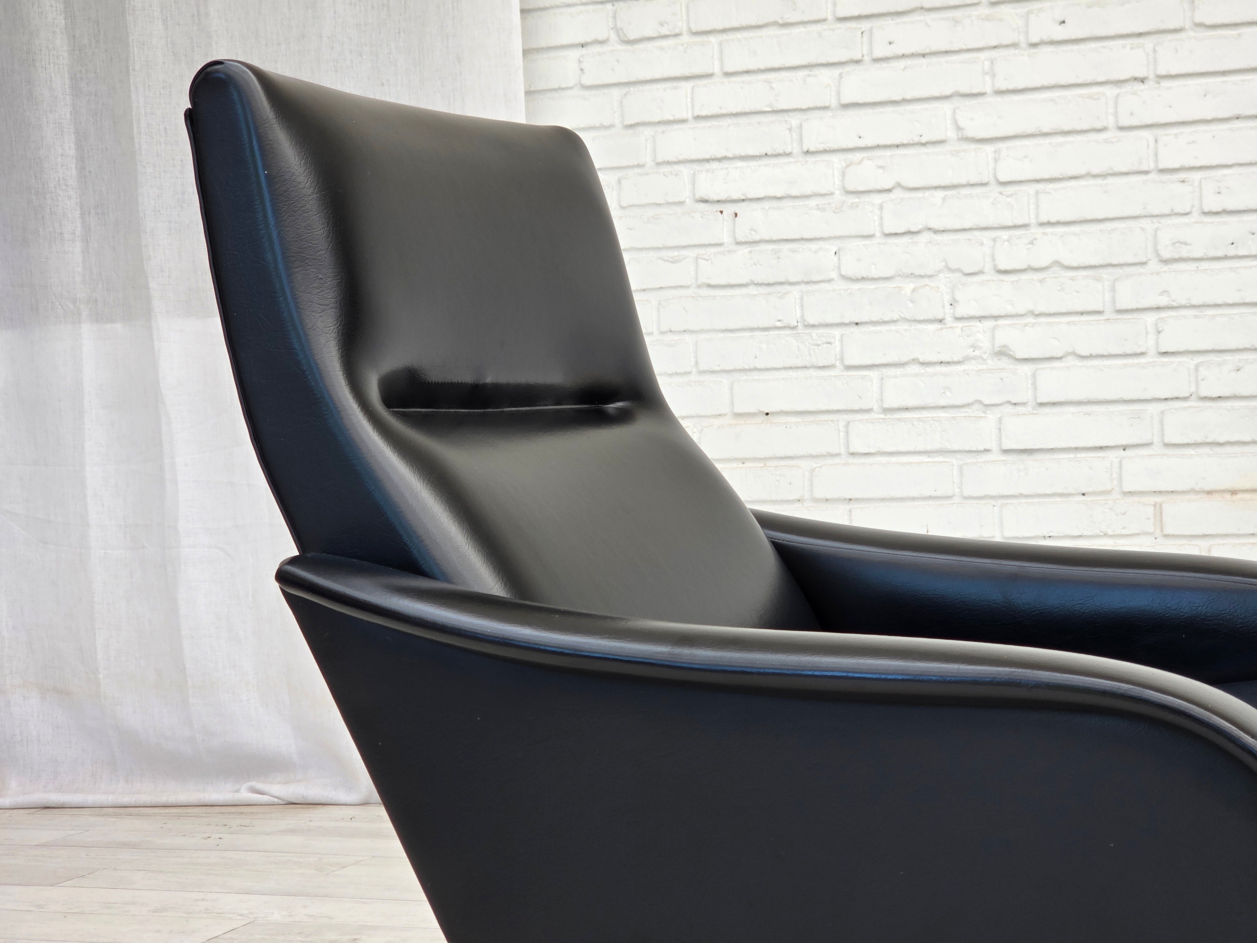 Danish_Black_Faux_Leather_Lounge_Chair_with_Teak_Legs,_1970s
