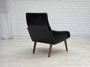 Danish_Black_Faux_Leather_Lounge_Chair_with_Teak_Legs,_1970s
