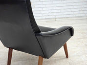 Danish_Black_Faux_Leather_Lounge_Chair_with_Teak_Legs,_1970s