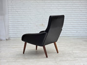 Danish_Black_Faux_Leather_Lounge_Chair_with_Teak_Legs,_1970s