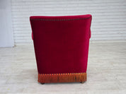 Danish_Armchair_in_Red_Velour_and_Ash_Wood_with_Reversible_Cushion,_Denmark,_1970s