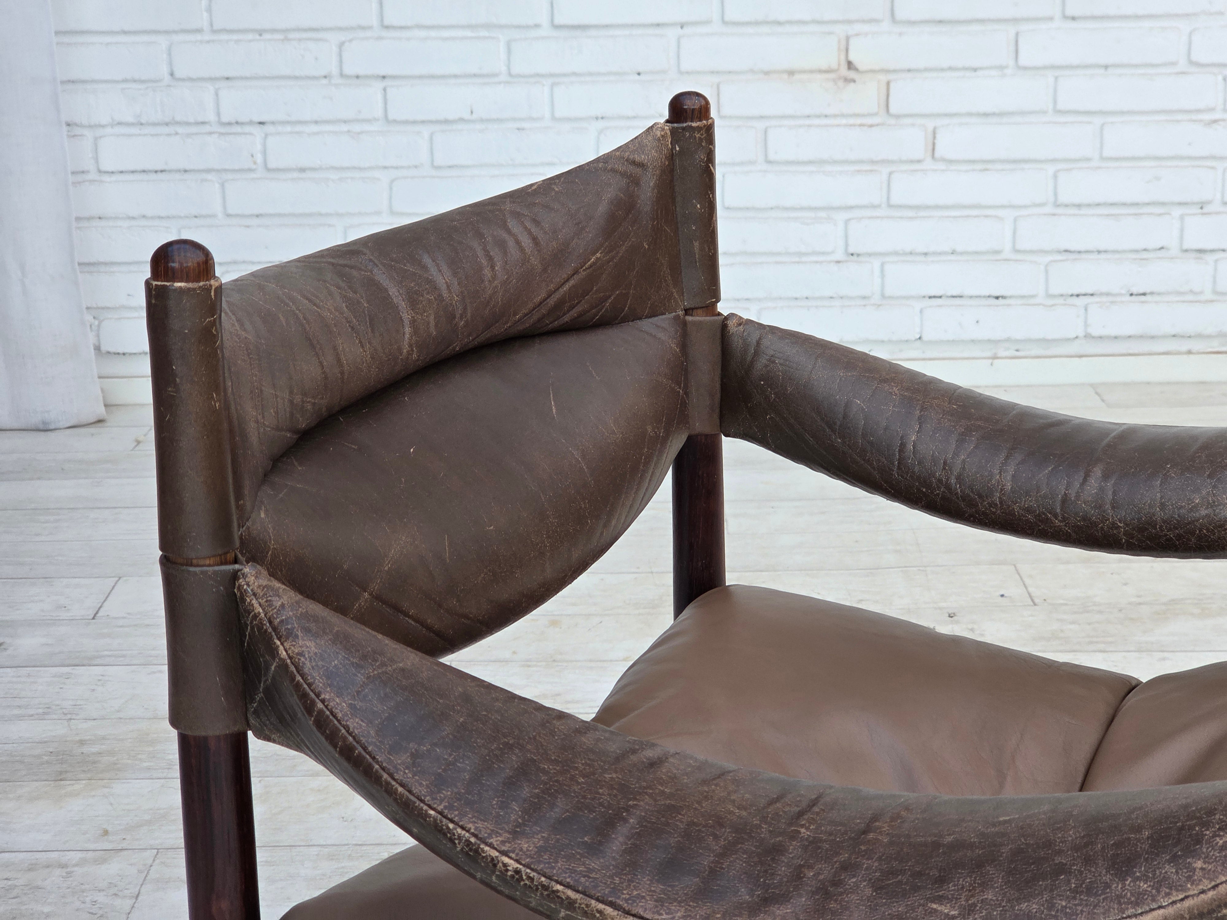 Modus_Teak_and_Brown_Leather_Armchair_by_Kristian_Vedel_for_Søren_Willadsen,_Denmark,_1974