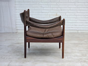 Modus_Teak_and_Brown_Leather_Armchair_by_Kristian_Vedel_for_Søren_Willadsen,_Denmark,_1974
