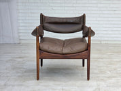 Modus_Teak_and_Brown_Leather_Armchair_by_Kristian_Vedel_for_Søren_Willadsen,_Denmark,_1974