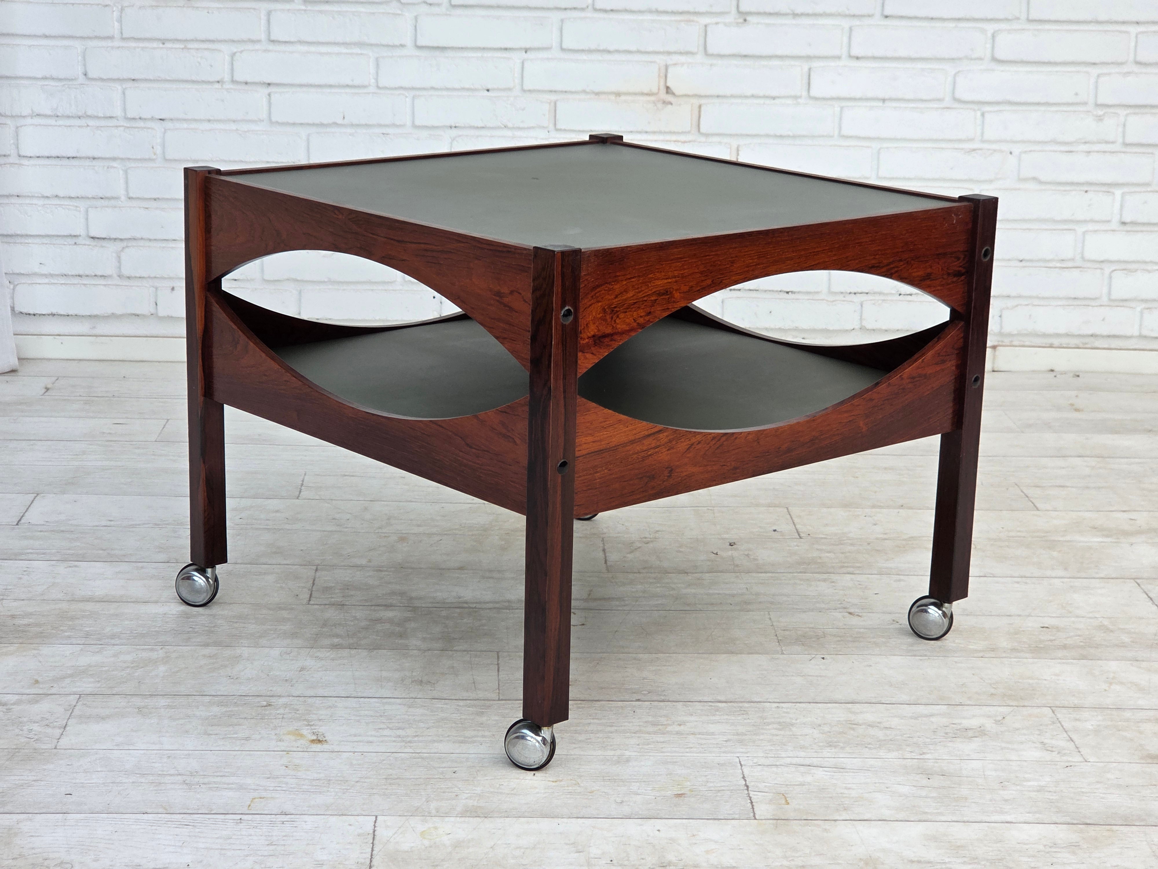 Modus_Teak_Side_Table_with_Aluminium_Top_and_Chrome_Wheels_by_Kristian_Vedel_for_Søren_Willadsen,_Denmark,_circa_1975