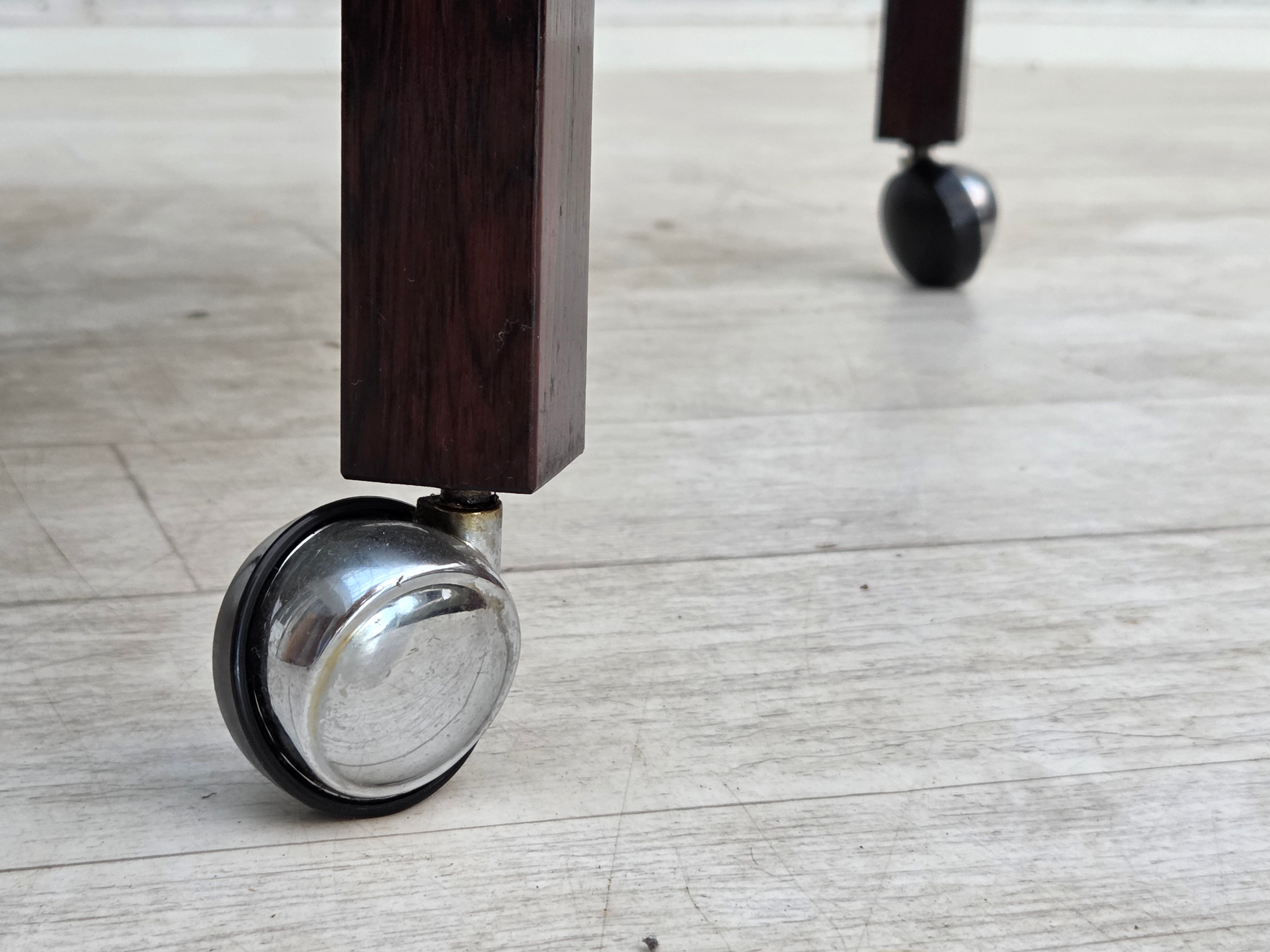 Modus_Teak_Side_Table_with_Aluminium_Top_and_Chrome_Wheels_by_Kristian_Vedel_for_Søren_Willadsen,_Denmark,_circa_1975