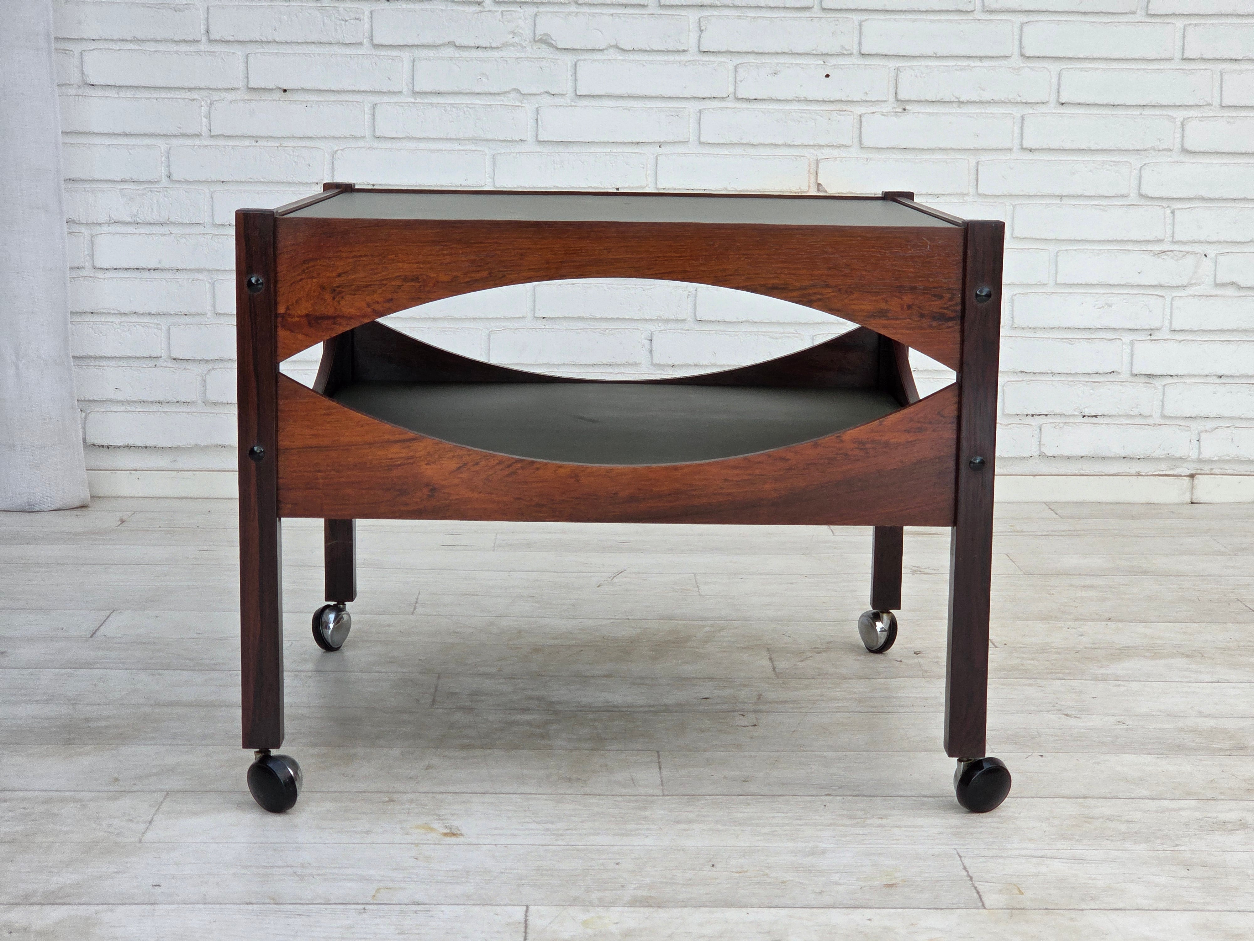 Modus_Teak_Side_Table_with_Aluminium_Top_and_Chrome_Wheels_by_Kristian_Vedel_for_Søren_Willadsen,_Denmark,_circa_1975