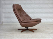 MS68_Swivel_Lounge_Chair_by_Madsen_&_Schubell,_Brown_Leather_and_Teak,_Denmark,_1970s