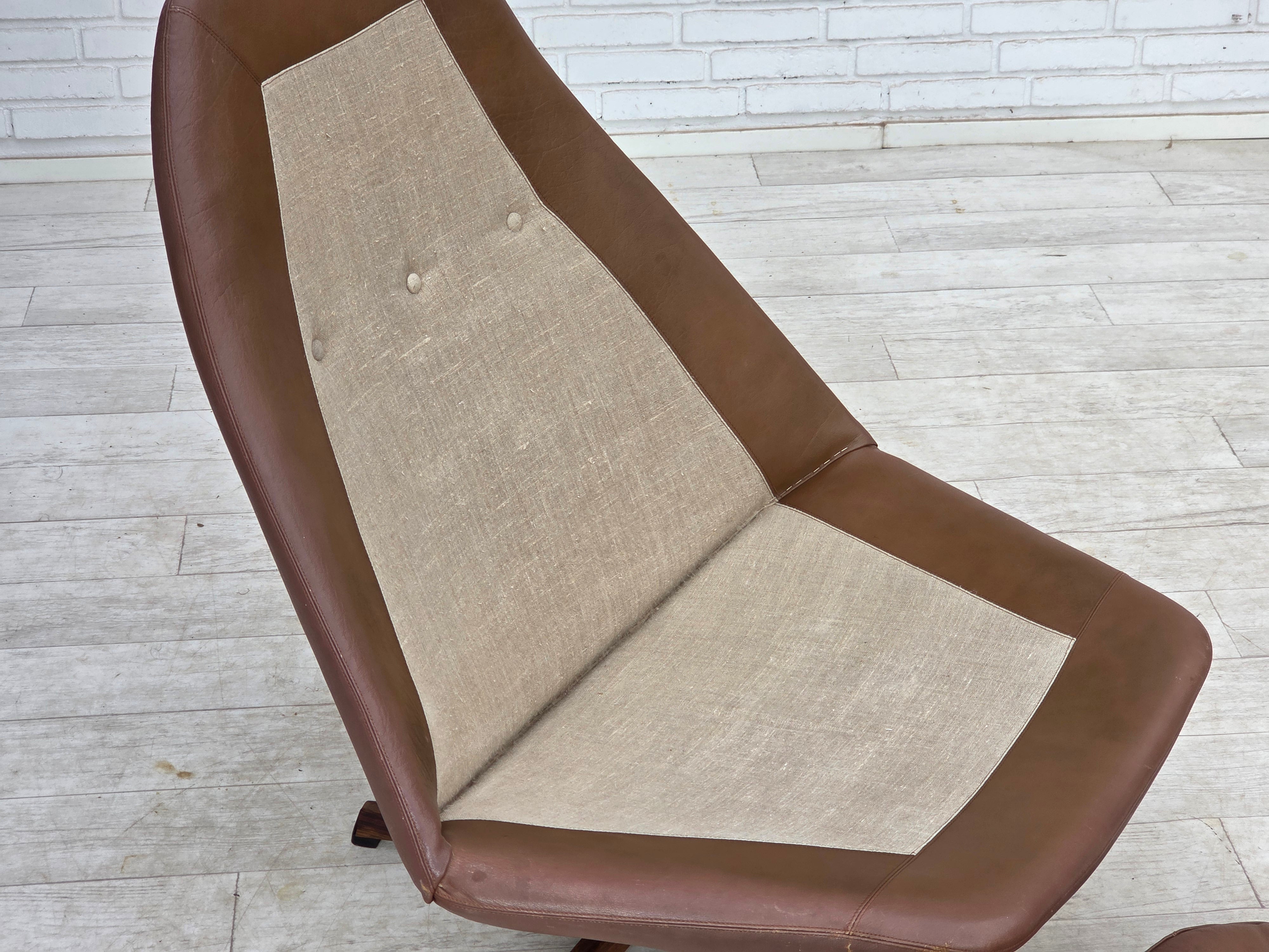 MS68_Swivel_Lounge_Chair_by_Madsen_&_Schubell,_Brown_Leather_and_Teak,_Denmark,_1970s