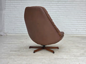 MS68_Swivel_Lounge_Chair_by_Madsen_&_Schubell,_Brown_Leather_and_Teak,_Denmark,_1970s