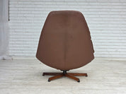 MS68_Swivel_Lounge_Chair_by_Madsen_&_Schubell,_Brown_Leather_and_Teak,_Denmark,_1970s