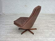 MS68_Swivel_Lounge_Chair_by_Madsen_&_Schubell,_Brown_Leather_and_Teak,_Denmark,_1970s