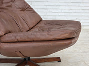 MS68_Swivel_Lounge_Chair_by_Madsen_&_Schubell,_Brown_Leather_and_Teak,_Denmark,_1970s