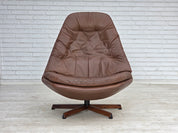 MS68_Swivel_Lounge_Chair_by_Madsen_&_Schubell,_Brown_Leather_and_Teak,_Denmark,_1970s
