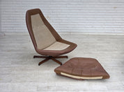 MS68_Swivel_Lounge_Chair_by_Madsen_&_Schubell,_Brown_Leather_and_Teak,_Denmark,_1970s