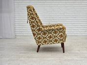 Danish_Highback_Armchair_in_Brown_Beige_Fabric_and_Teak,_Denmark,_1970s