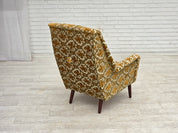 Danish_Highback_Armchair_in_Brown_Beige_Fabric_and_Teak,_Denmark,_1970s
