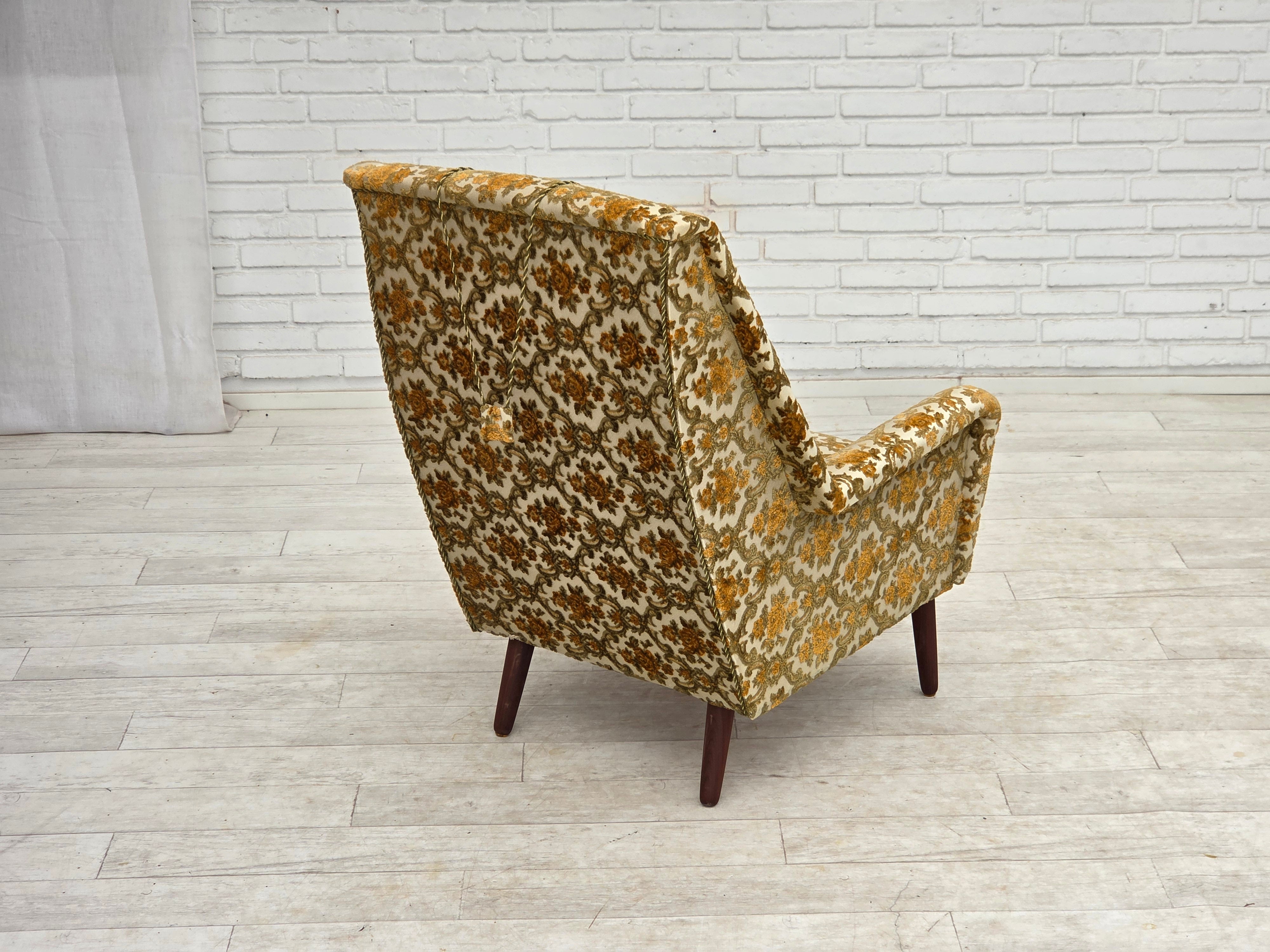 Danish_Highback_Armchair_in_Brown_Beige_Fabric_and_Teak,_Denmark,_1970s